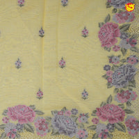 Yellow Pure Chanderi Silk With Floral Hand Embroidered Work Saree - Thenianantham