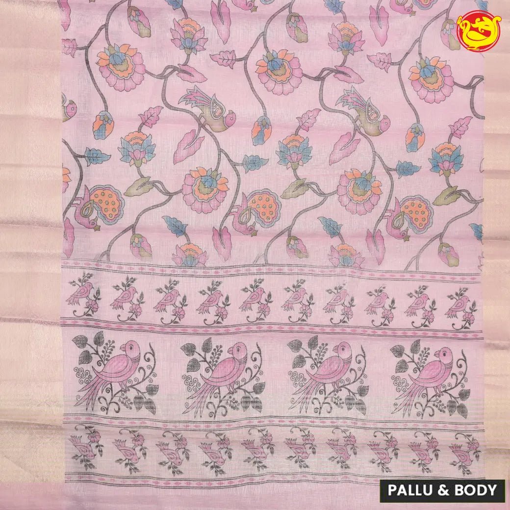 Pastel pink linen tissue saree with digital prints