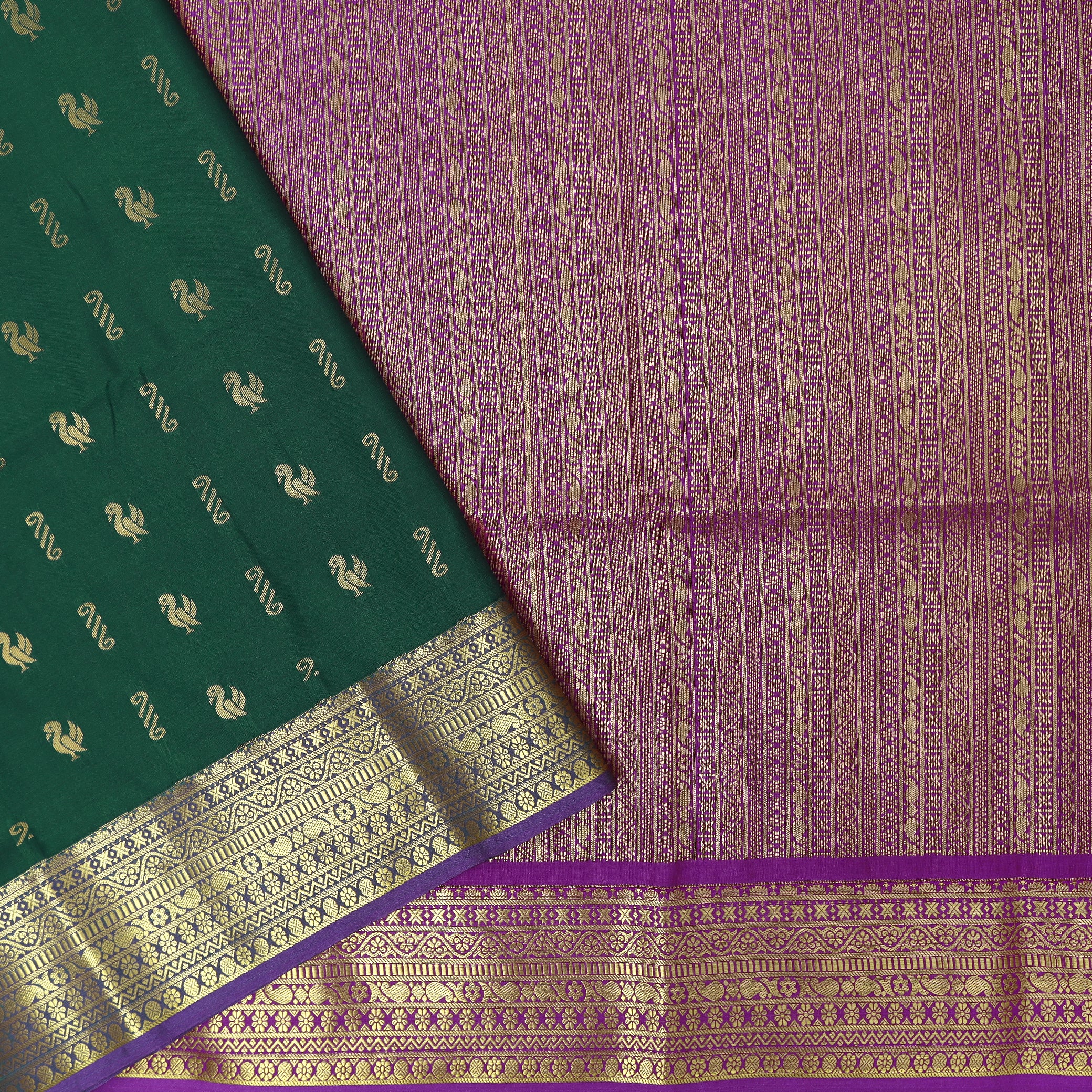 Dark Green With Purple Soft Silk Saree