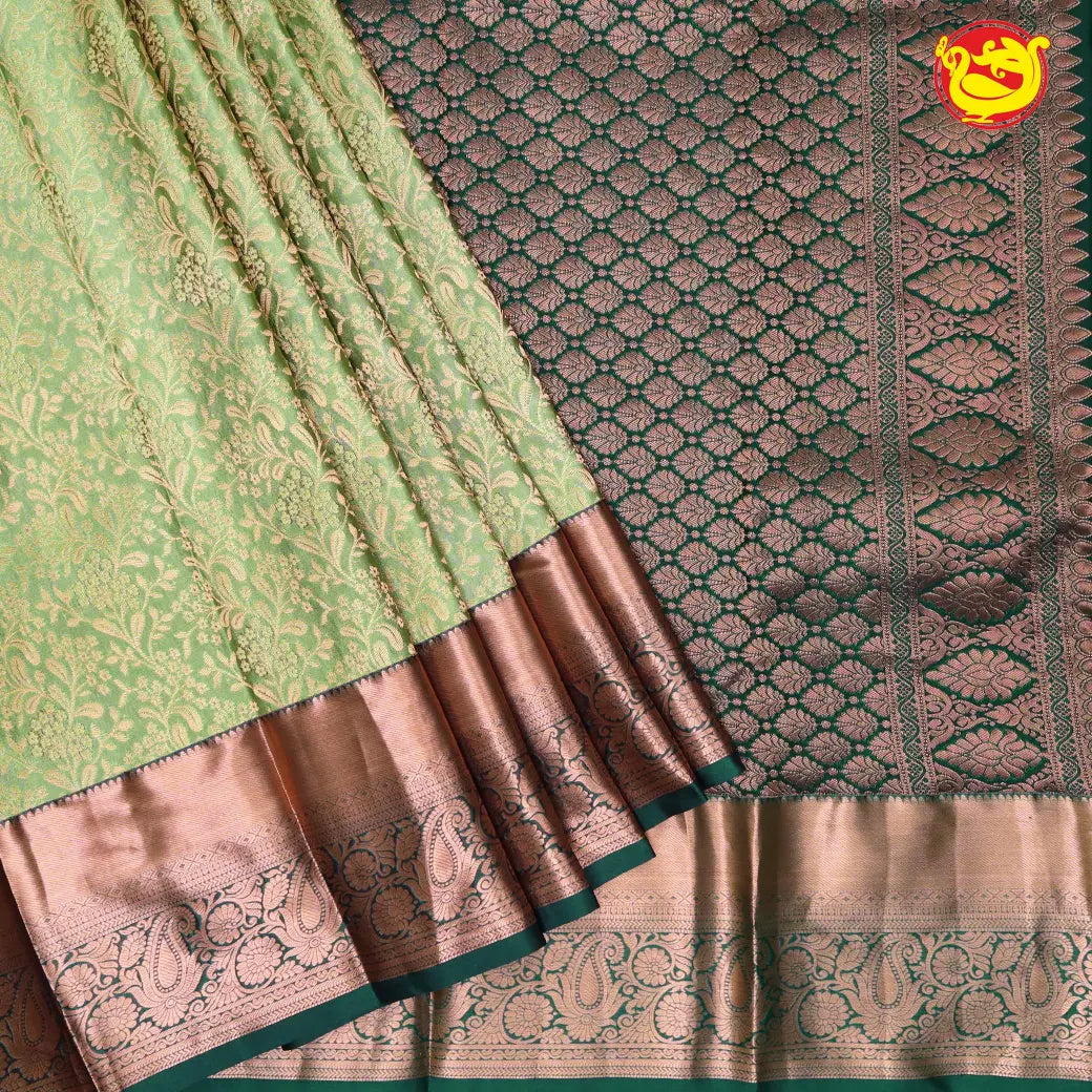 Pista Green with Dark Green Pure Kanchipuram Silk Saree