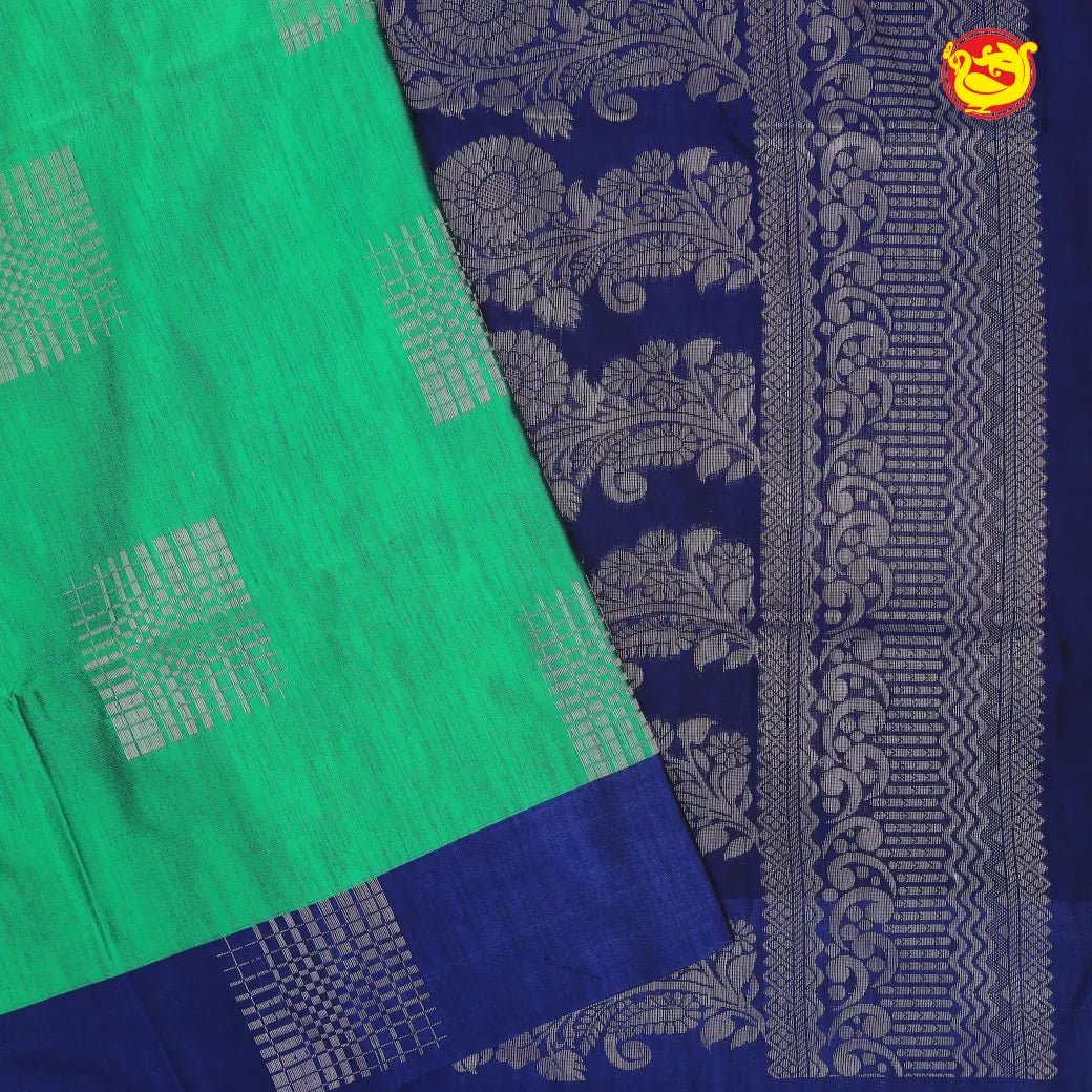 Green with Royal blue Soft Silk Saree