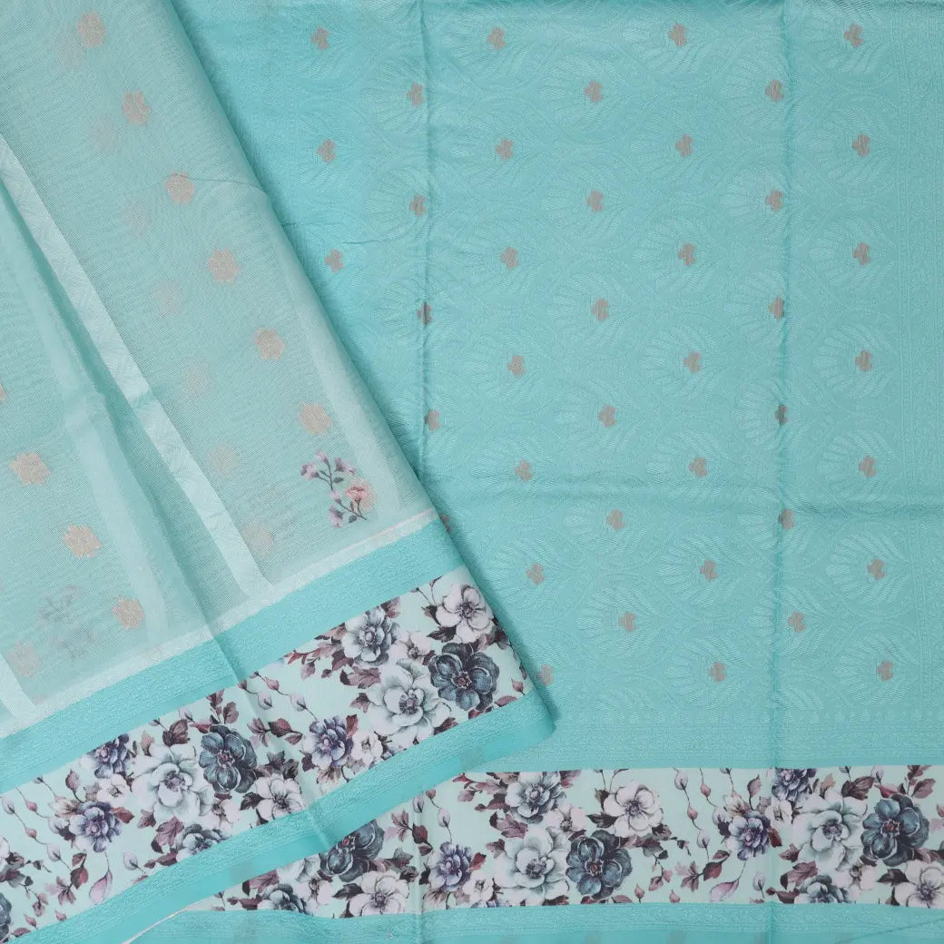 LIGHTBLUE WITH CYENSemi Burberry Silk Saree
