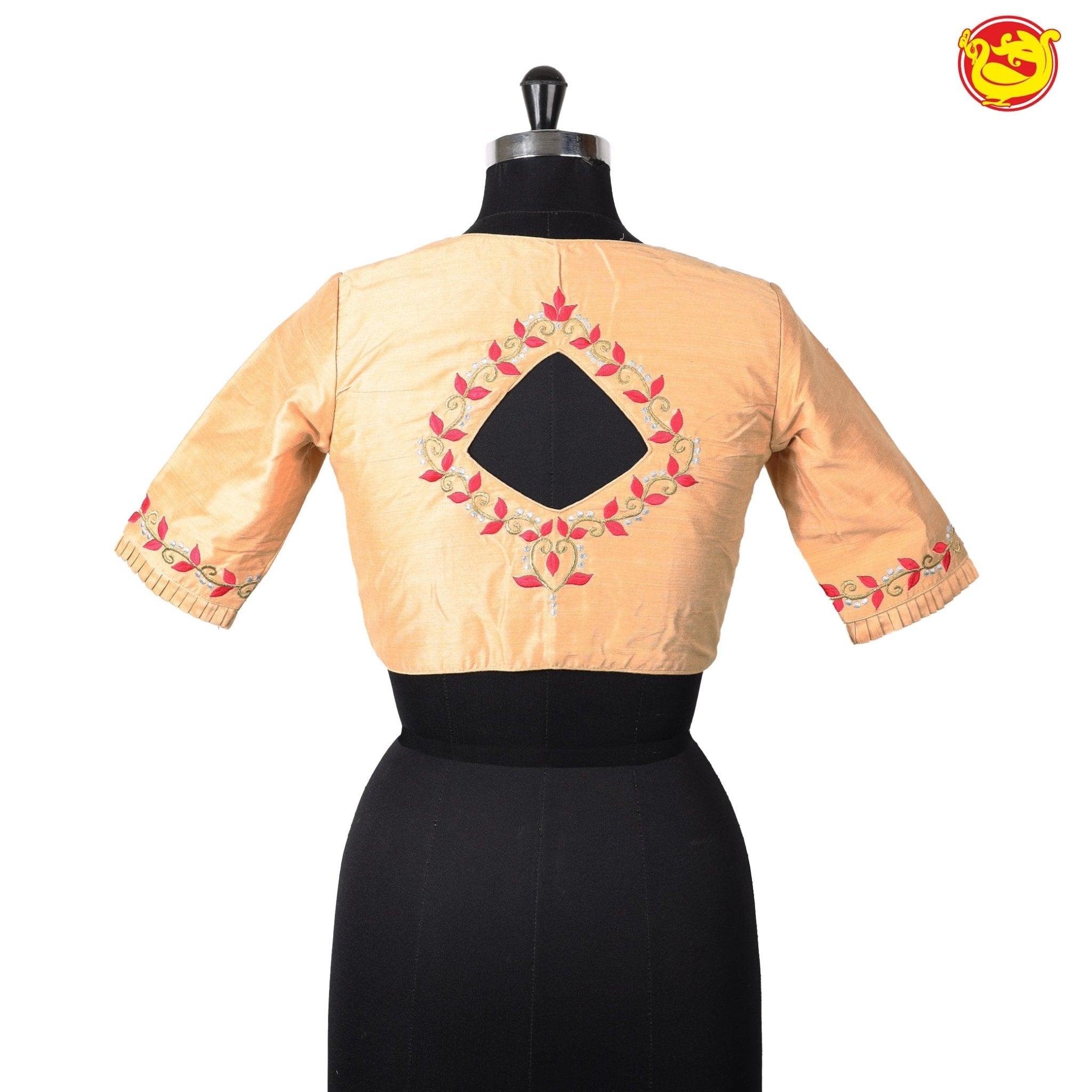 Sandal With Floral Embroidery Work Pure Cotton Ready made Blouse - Thenianantham