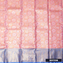 Peach With blue Border Floral Design Traditional  Pattu Pavadai Material
