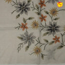 Light Grey Pure Organza Silk With Hand Embroidered Work Saree - Thenianantham