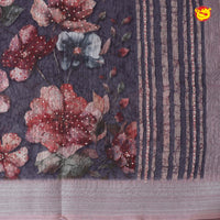 Colourfull Floral Garden Zari Border Semi Linen Saree