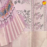 Pastel pink linen tissue saree with digital prints - Thenianantham