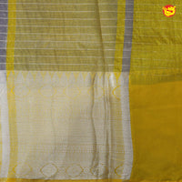 Navy Blue With Mustard Yellow Stripes Design Semi Silk Blend Saree With Double Blouse Concept