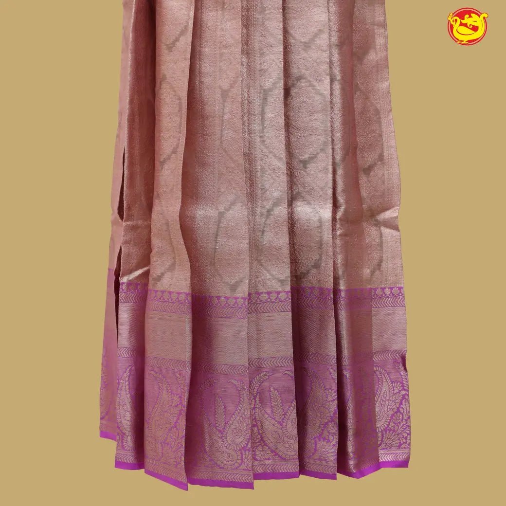 Light pink with Peach Girls Branded Readymade Pattu Pavadai