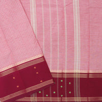 Light Pastel Pink with Maroon Small Checked Pattern Pure Chettinad Cotton Saree without Blouse