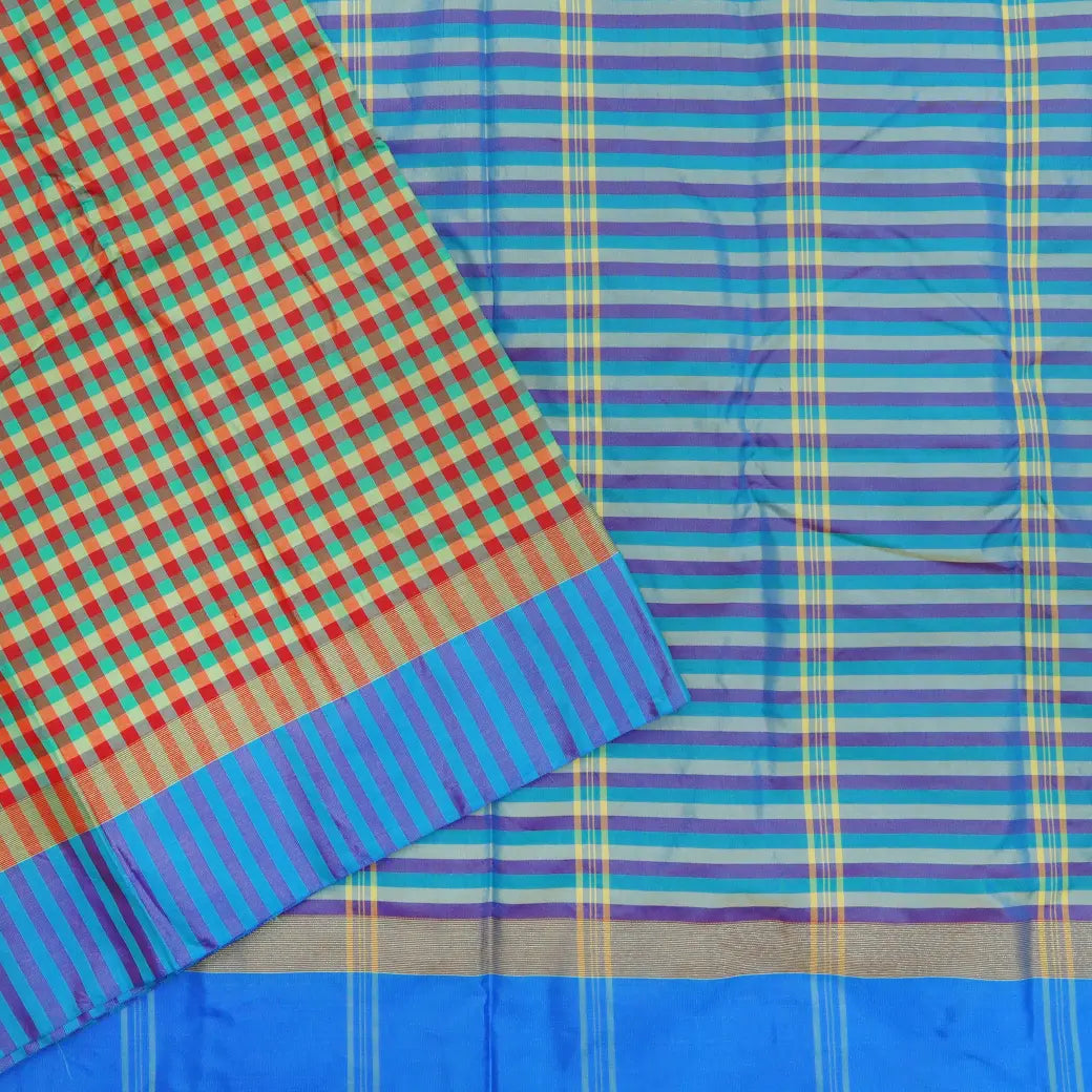 Multicolour Micro- Checked Design Arani Fancy Silk Saree