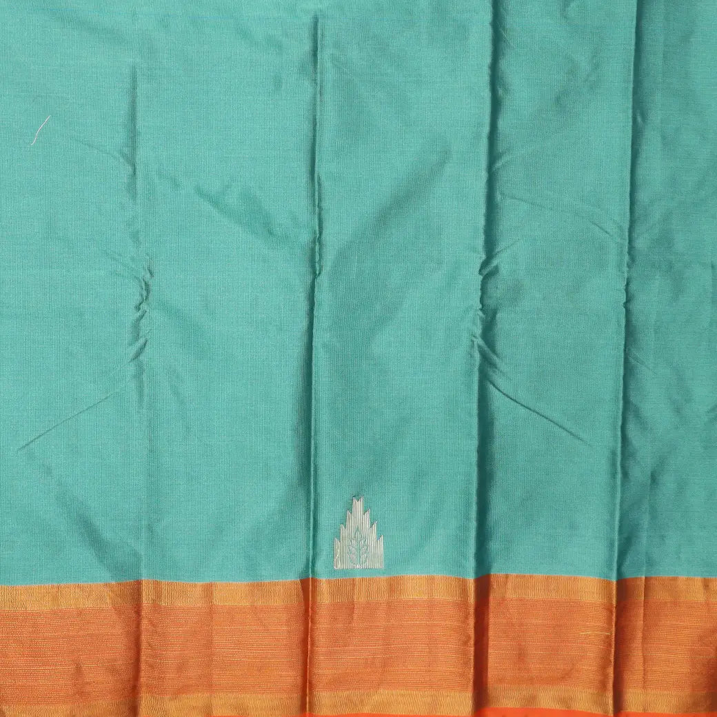 Teal Green With Orange Border  Arani Silk Saree