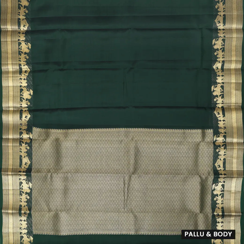 Bottle Green With Copper Zari Border Soft Silk Saree