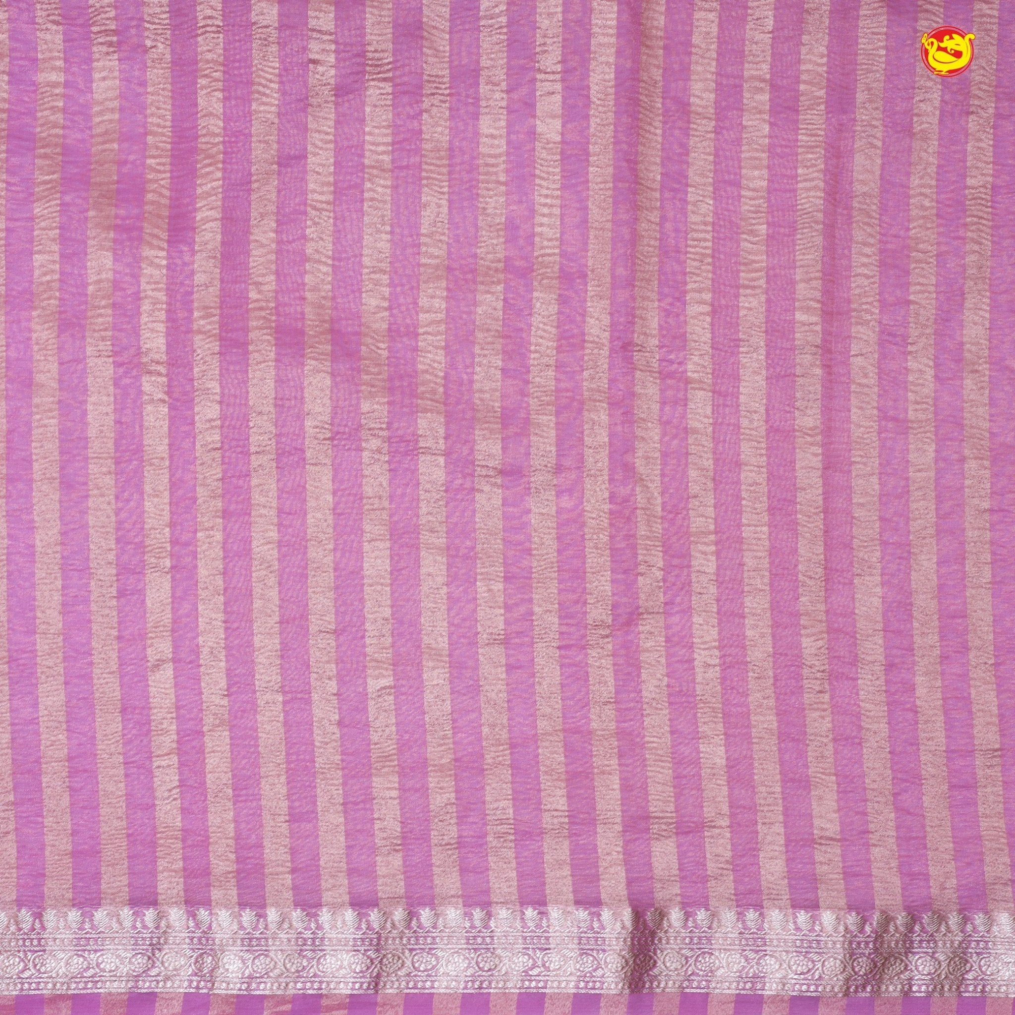 Pink and Gold Mixed With Gold Zari Border With Beads Handwork Floral Design Tissue Crush saree - Thenianantham