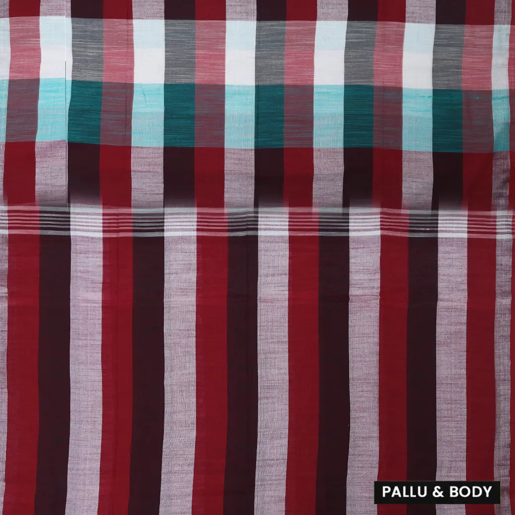 Multicolor Checked Linen Cotton Saree