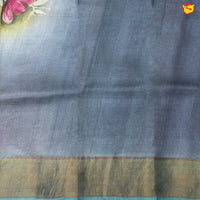 Pure Tussar Silk Saree Multi Colour and Dark Grey With Floral Design and Painted Prints and Zari Woven Border - Thenianantham