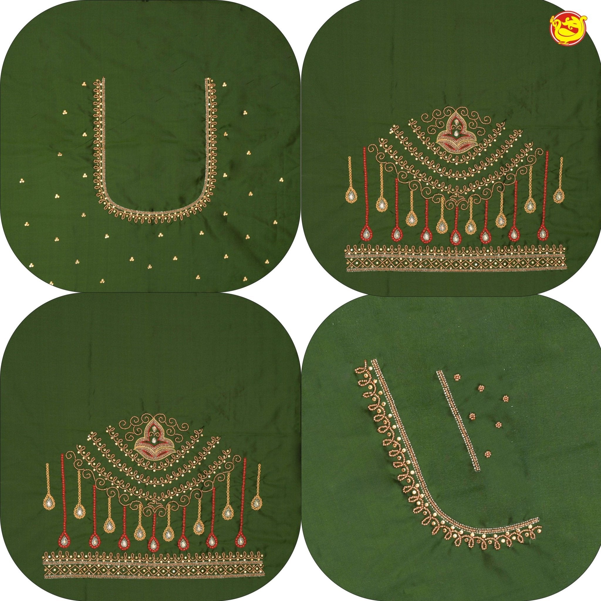 Olive Green Bridal Aariwork Blouse - Thenianantham