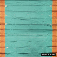 Teal Green With Orange Border  Arani Silk Saree