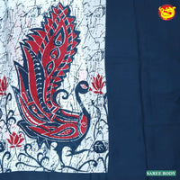 Navy Blue with White Half-Half Pure Mul Mul Cotton Saree with Blouse