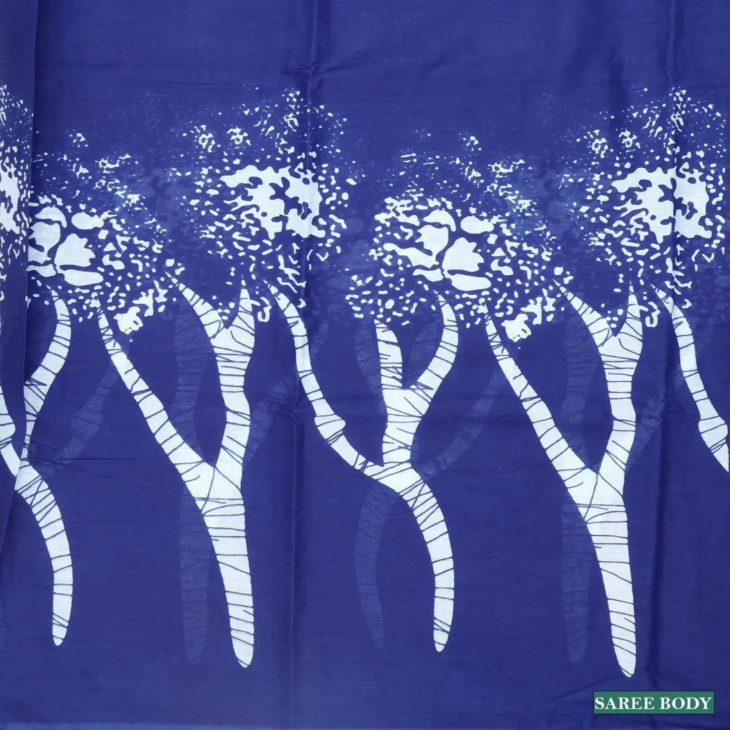 Dark blue with White Pure Mul Mul Cotton Saree with Blouse