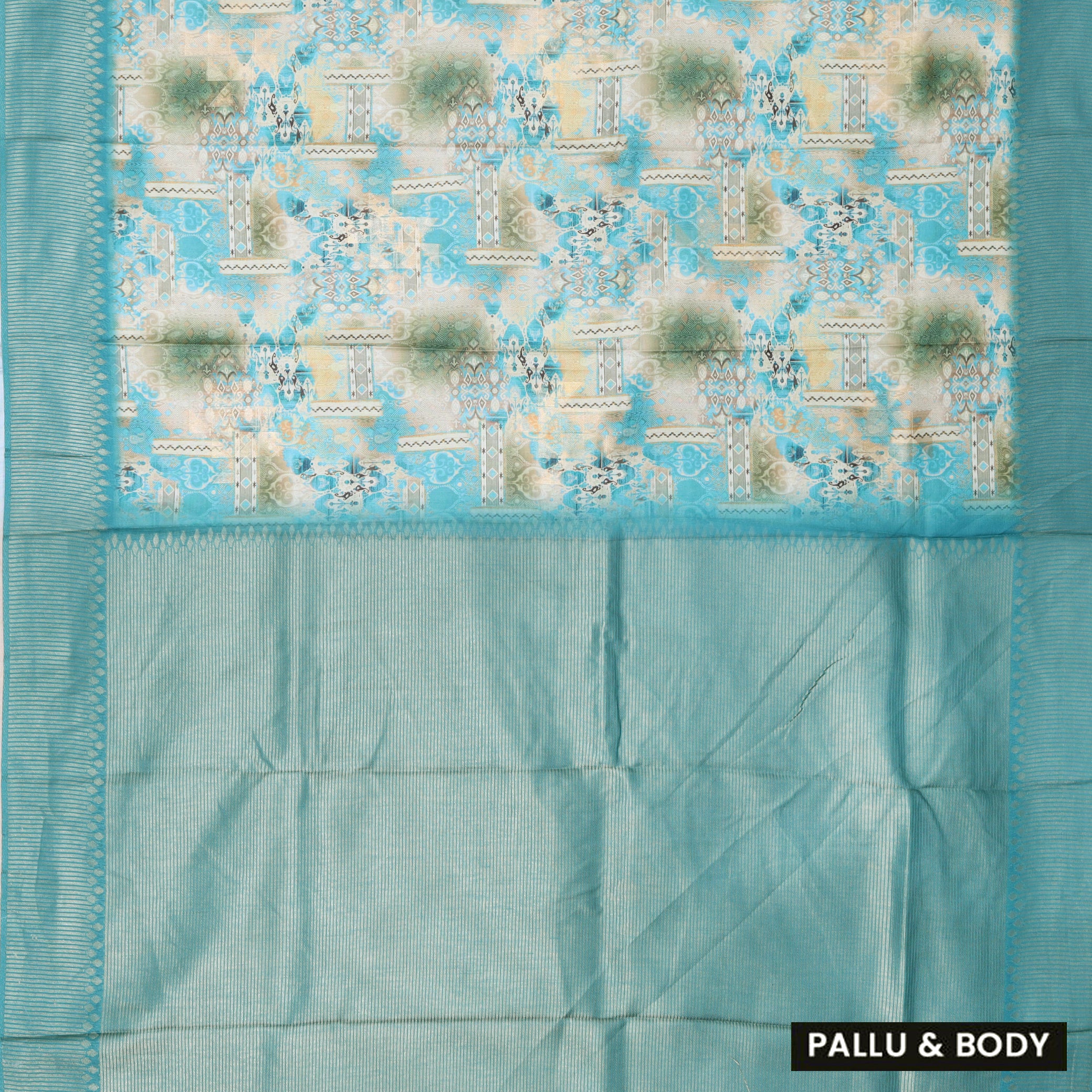 Teal Blue With green Dola Silk