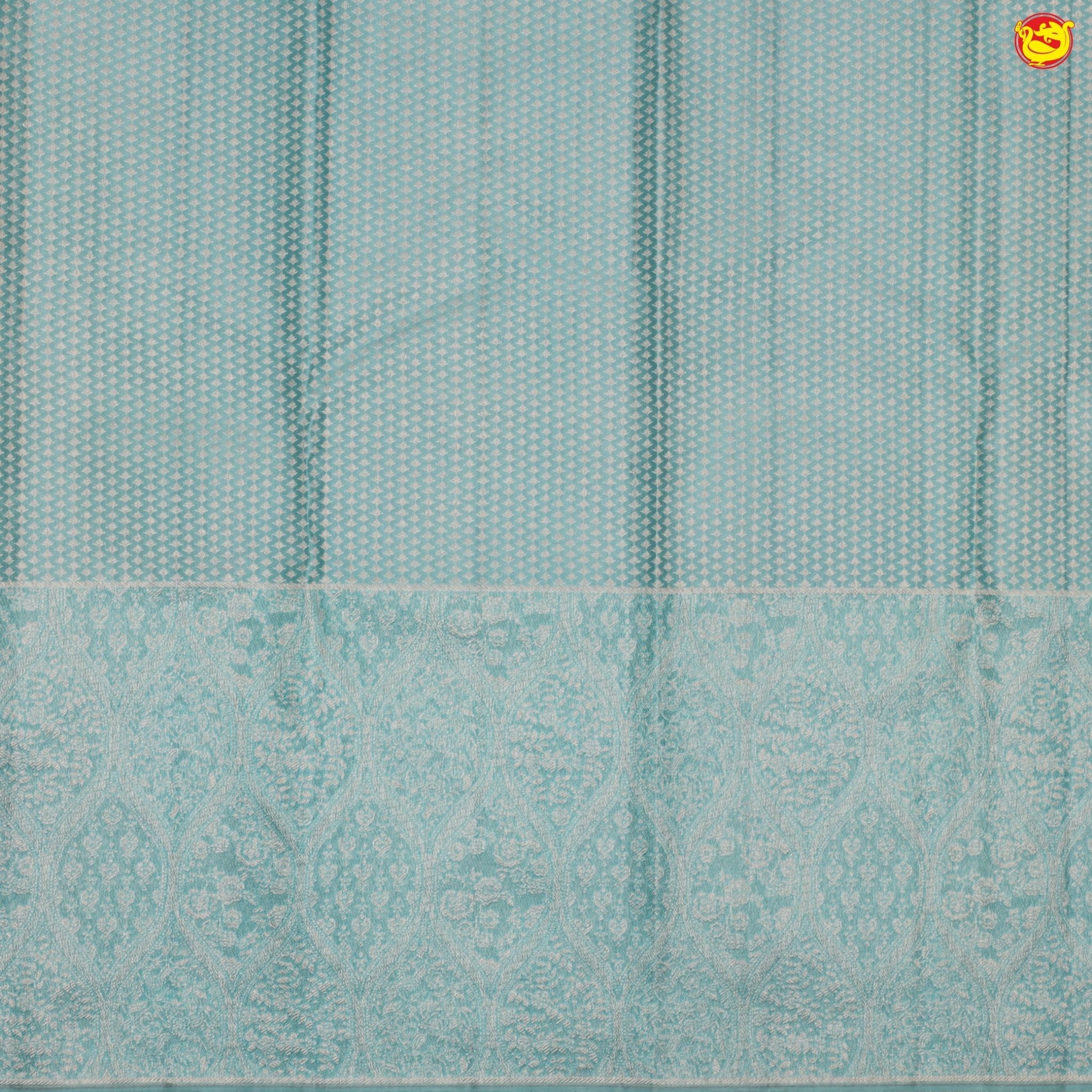 Wheat colour with baby blue border pure Kanchipuram silk saree - Thenianantham