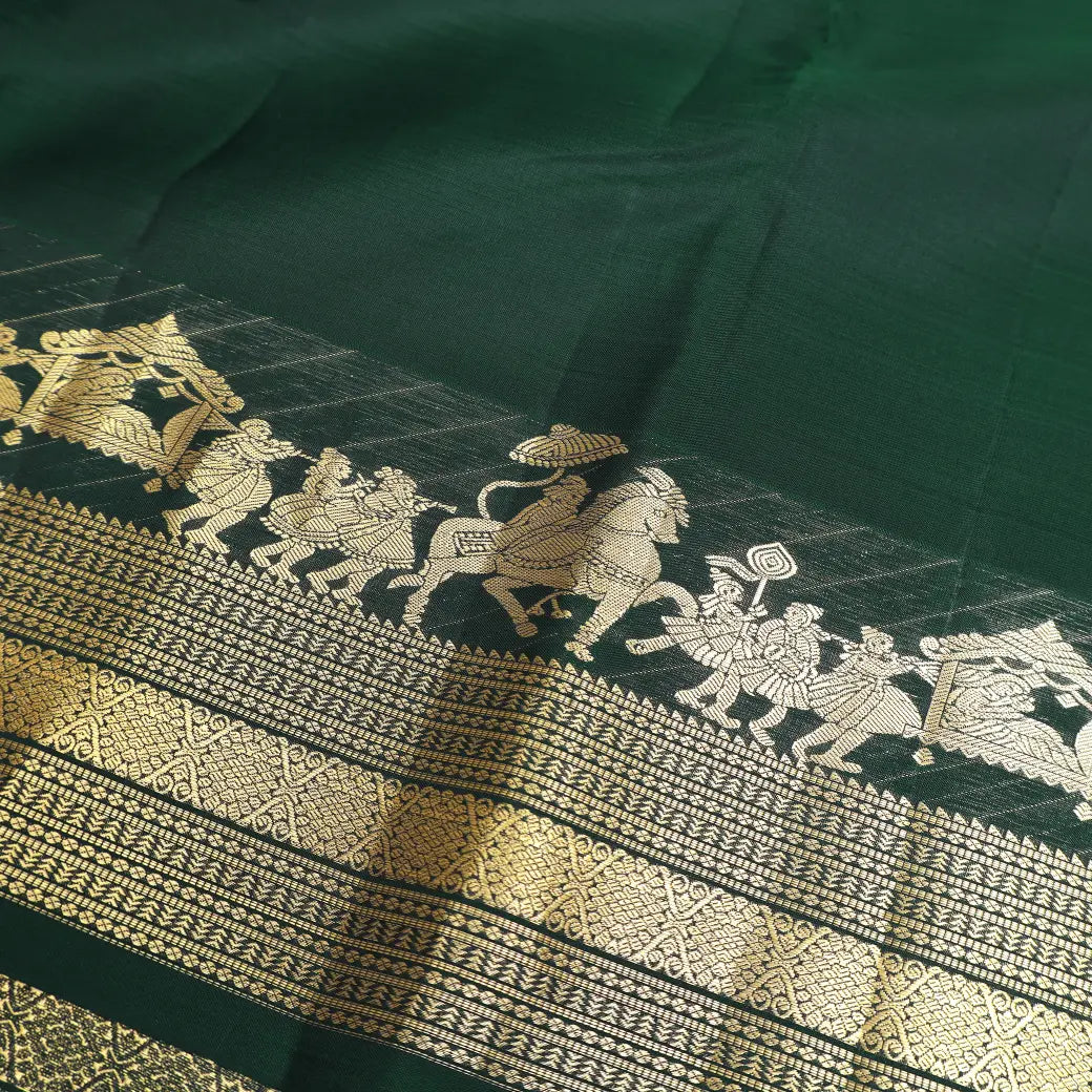 Bottle Green With Copper Zari Border Soft Silk Saree