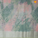 Light Green with Silver Border Tissue Checks With Floral Digital Prints saree