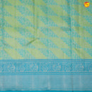 Yellow And Pista Green With Sea Blue Geometry Pattern Silver Zari Zig Zag Motifs Silver Zari Border Pure Kanjivaram Subhalaya Wedding Silk Saree - Thenianantham