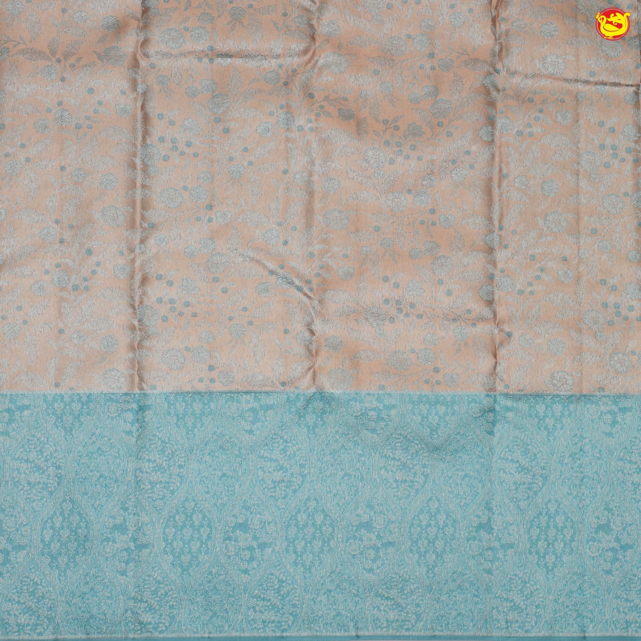 Wheat colour with baby blue border pure Kanchipuram silk saree - Thenianantham