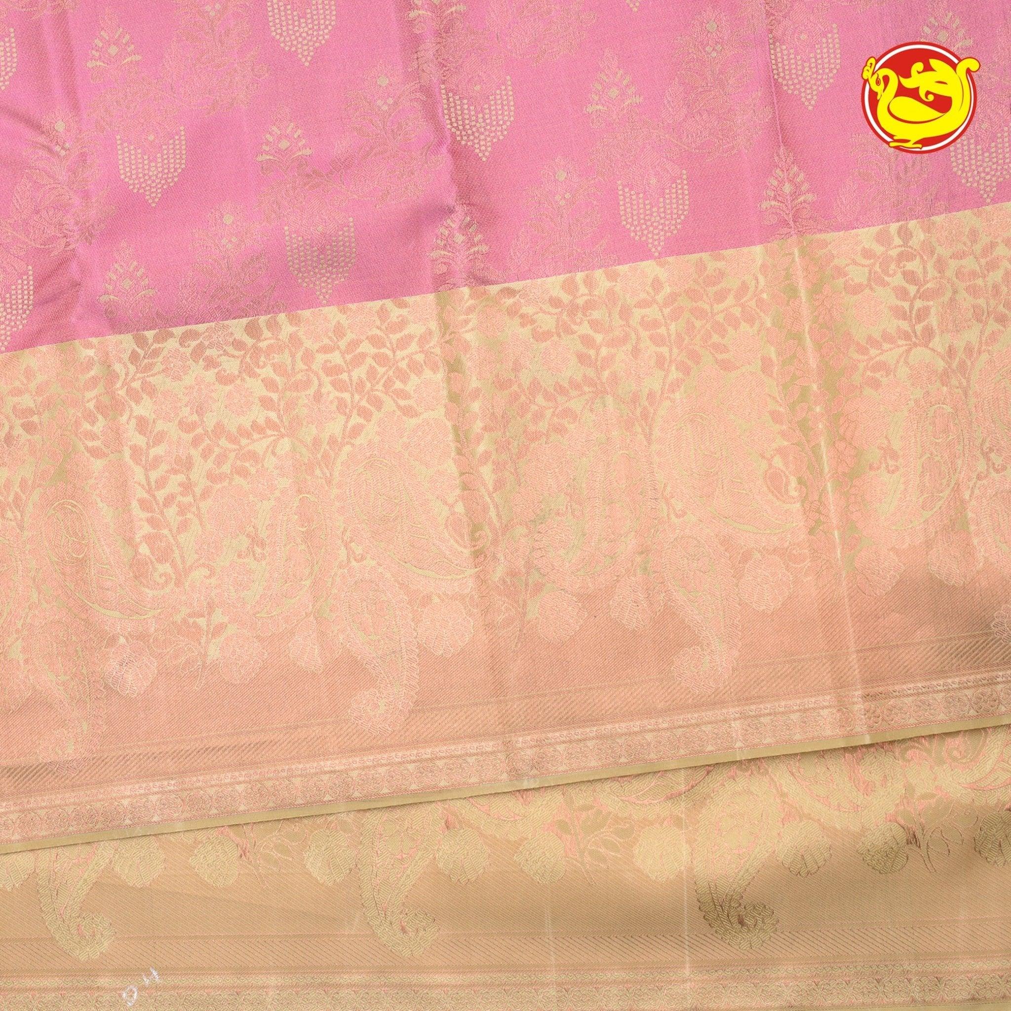 Peach Wedding Silk Saree With Sandal Pallu - Thenianantham