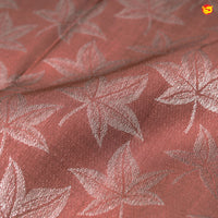 Red Wood With Silver Floral Leaf Motifs and Leaf Border Yuvana Pure Soft Silk Saree - Thenianantham