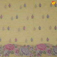 Yellow Pure Chanderi Silk With Floral Hand Embroidered Work Saree - Thenianantham