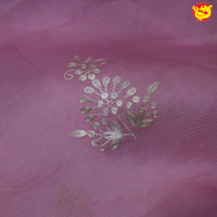 Lilac work saree with embroidery and scalloped edges - Thenianantham