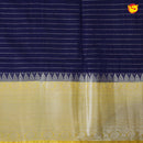 Navy Blue With Mustard Yellow Stripes Design Semi Silk Blend Saree With Double Blouse Concept