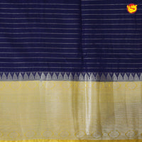 Navy Blue With Mustard Yellow Stripes Design Semi Silk Blend Saree With Double Blouse Concept