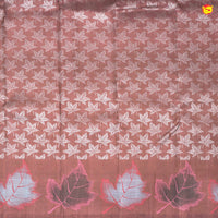 Red Wood With Silver Floral Leaf Motifs and Leaf Border Yuvana Pure Soft Silk Saree - Thenianantham