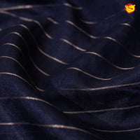 Navy Blue With Mustard Yellow Stripes Design Semi Silk Blend Saree With Double Blouse Concept