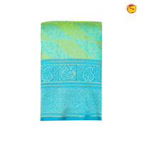 Yellow And Pista Green With Sea Blue Geometry Pattern Silver Zari Zig Zag Motifs Silver Zari Border Pure Kanjivaram Subhalaya Wedding Silk Saree - Thenianantham