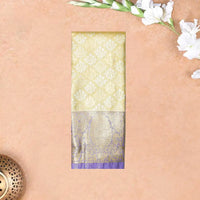 Gold  With Lavender Border Floral Design Traditional  Pattu Pavadai Material