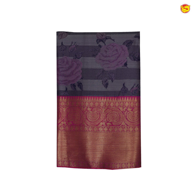 Bluish grey with magenta pink designer silk saree