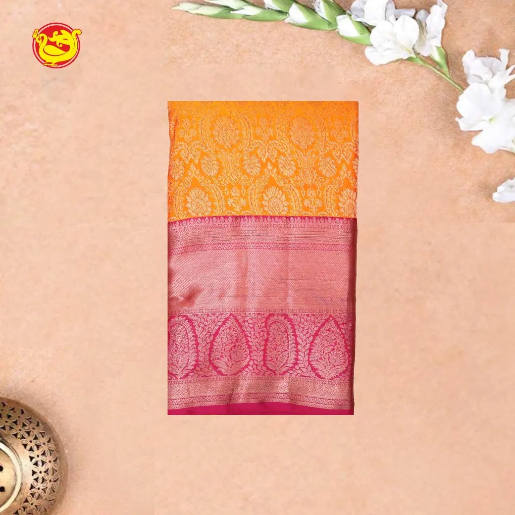 Yellow with Pink Pure Kanchipuram Silk Saree