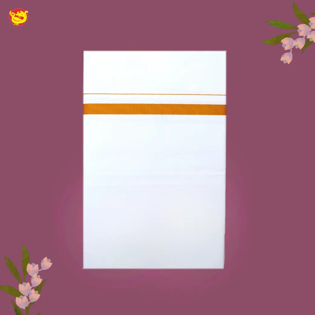 White with OrangFancy Border Single Layer Cotton Men’s Dhoti