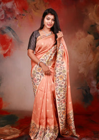 Peach  Colour Semi Dupion Saree