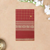 Maroon with Yellow Checked Pattern Pure Chettinad Cotton Saree without Blouse