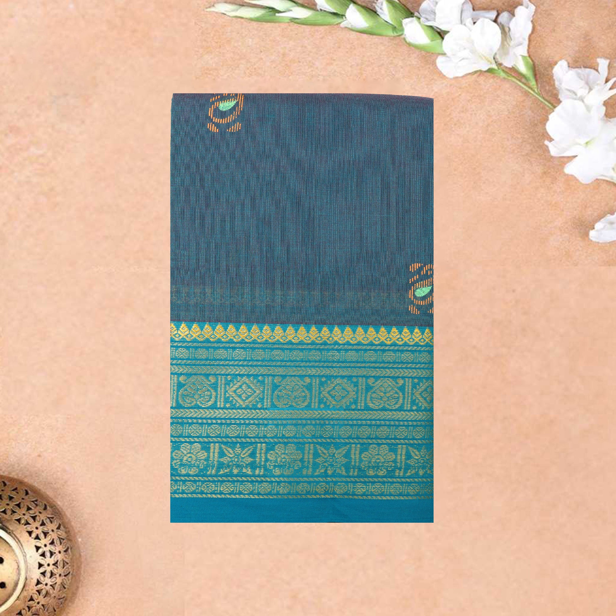 Blue Pure Cotton Saree without Blous