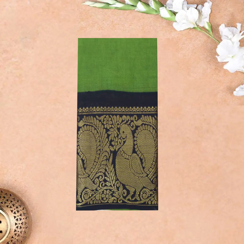 Green With Black  Sungudi Cotton Saree without Blouse