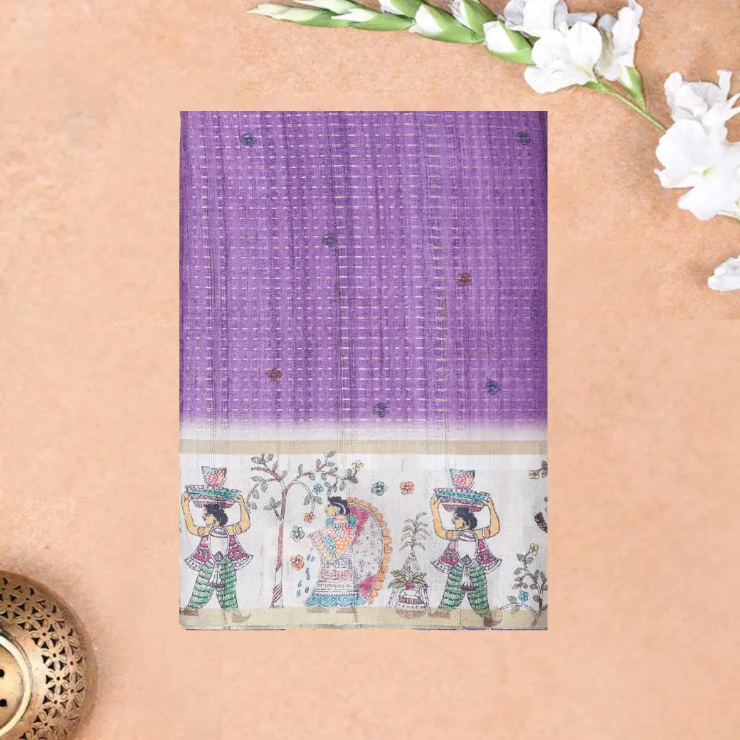 Purple with cream color Semi Chanderi Silk Saree
