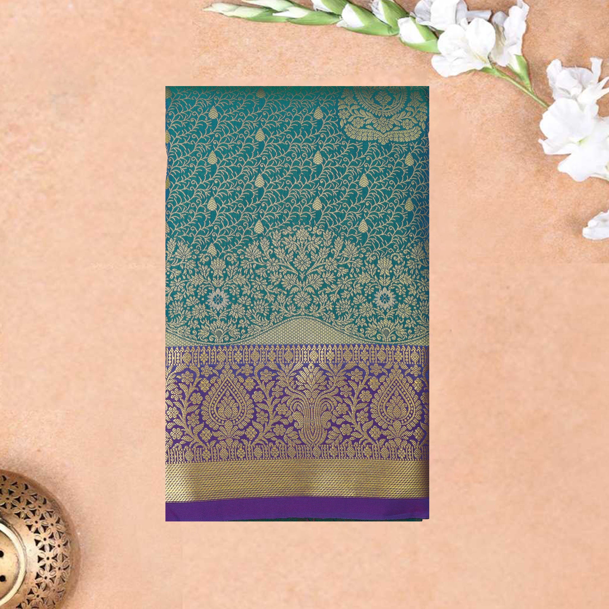 teal and pink Art Silk Saree