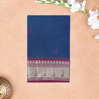 Blue With Magenta Border  Pure Chettinad Cotton Saree with Blouse